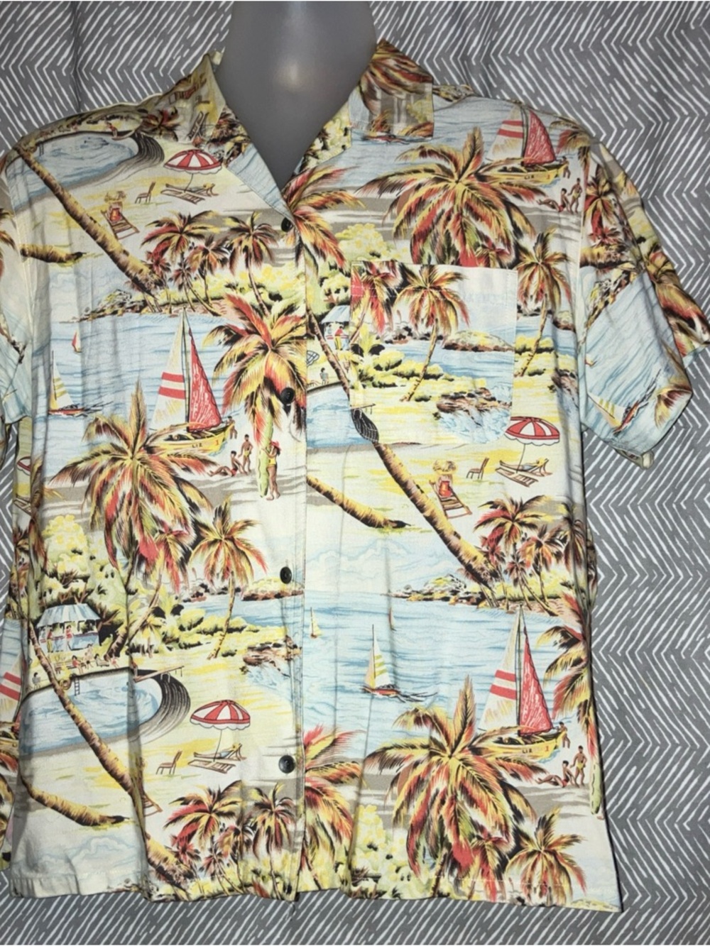 Liz Claiborne Coastal Print Button-Up in Light Blue & Cream
